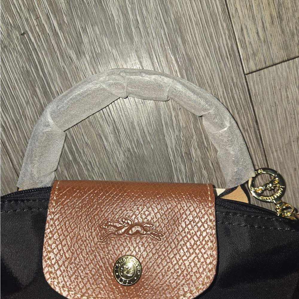 Longchamp Le Pliage Original Handle Pouch mini lblack brown leather nwt color - Picture 7 of 8